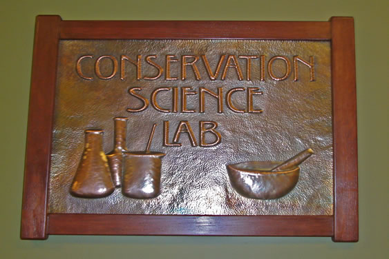 plaque identifying the Art Conservation Science lab